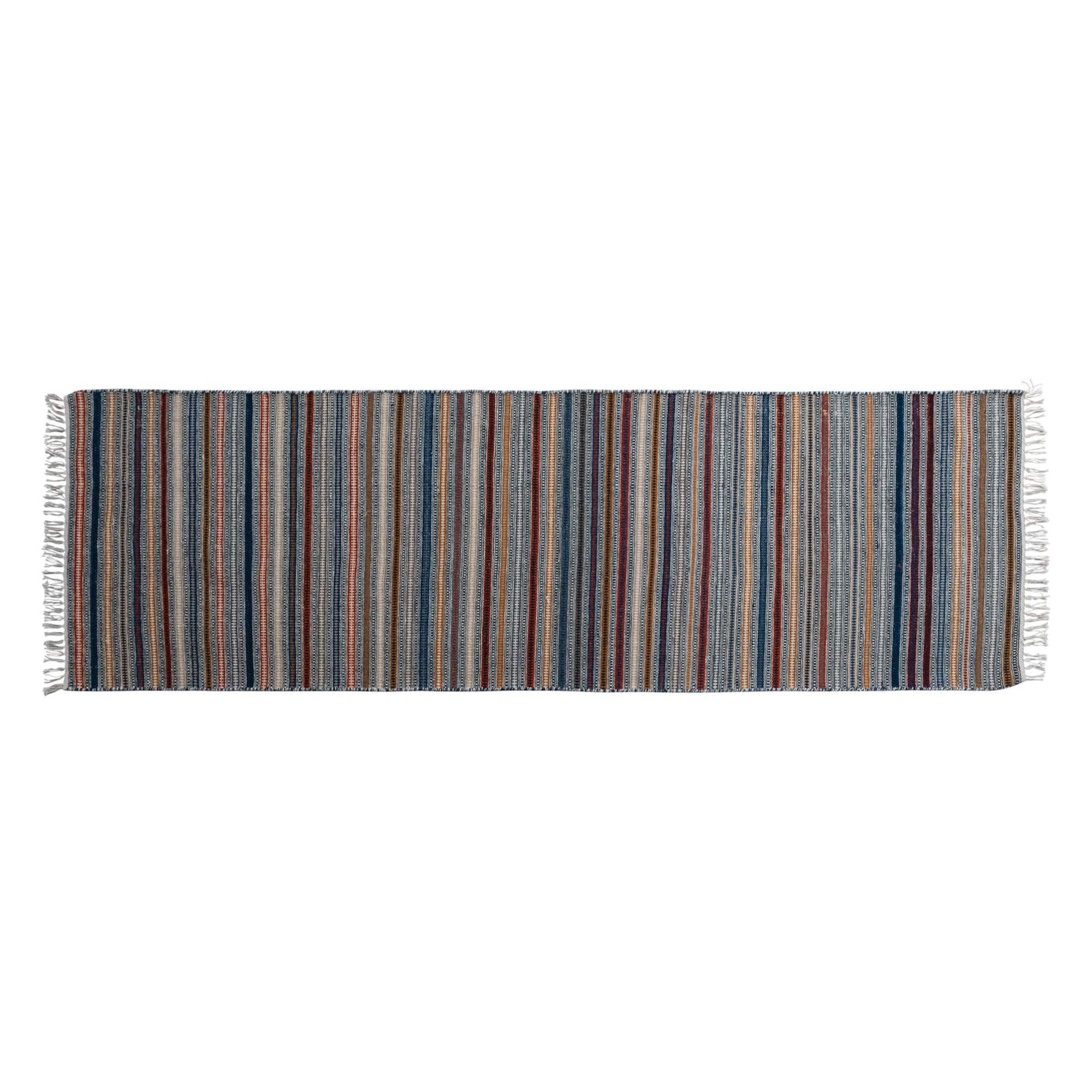 Hello Honey® Woven Wool Floor Runner with Multicolor Stripes and Fringe